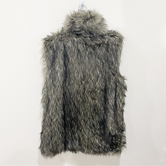 STEVE MADDEN Black Gray Brown Faux Fur Long Vest Size Large - Picture 4 of 5